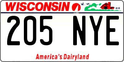 WI license plate 205NYE