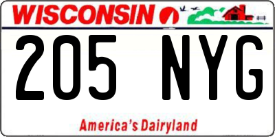WI license plate 205NYG
