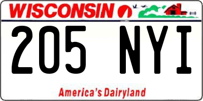 WI license plate 205NYI
