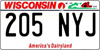 WI license plate 205NYJ