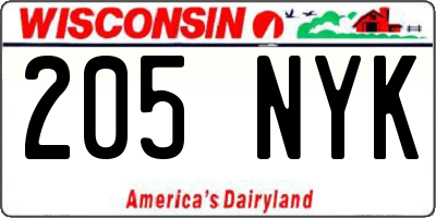 WI license plate 205NYK