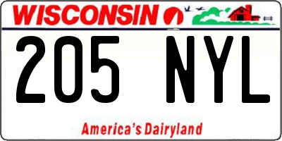 WI license plate 205NYL