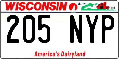 WI license plate 205NYP
