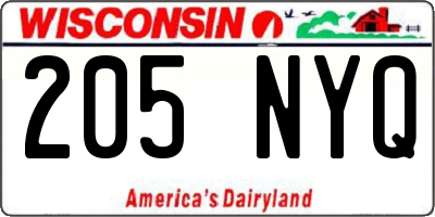 WI license plate 205NYQ