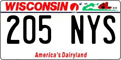 WI license plate 205NYS