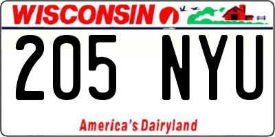 WI license plate 205NYU
