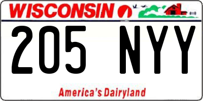 WI license plate 205NYY