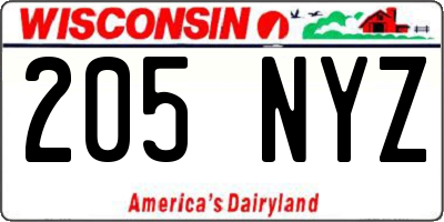 WI license plate 205NYZ