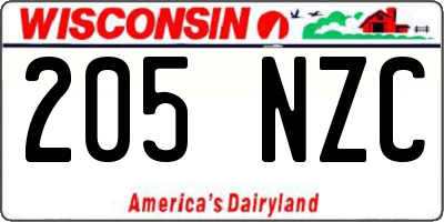WI license plate 205NZC