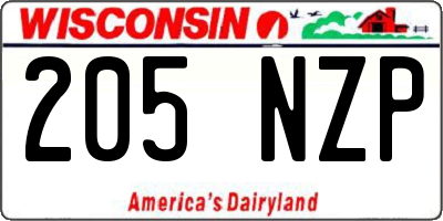 WI license plate 205NZP