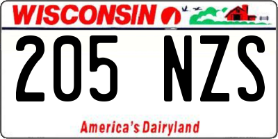 WI license plate 205NZS