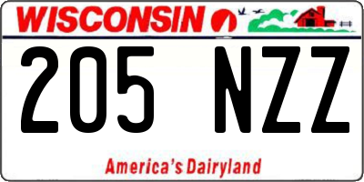 WI license plate 205NZZ