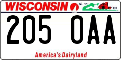 WI license plate 205OAA