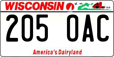 WI license plate 205OAC