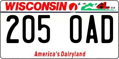 WI license plate 205OAD