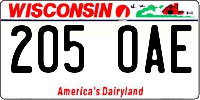 WI license plate 205OAE