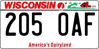 WI license plate 205OAF