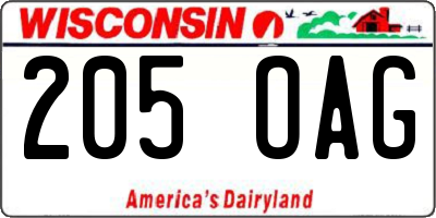 WI license plate 205OAG