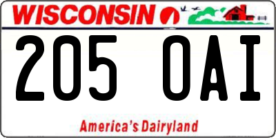 WI license plate 205OAI