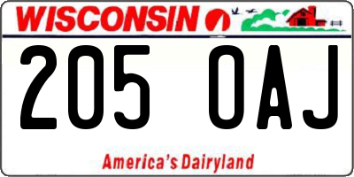 WI license plate 205OAJ