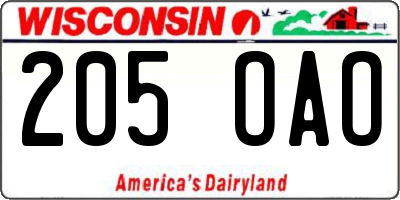 WI license plate 205OAO