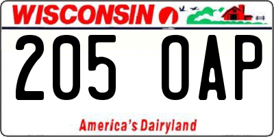 WI license plate 205OAP