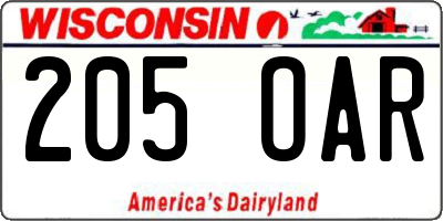 WI license plate 205OAR