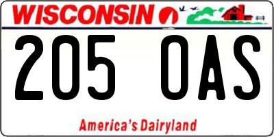 WI license plate 205OAS