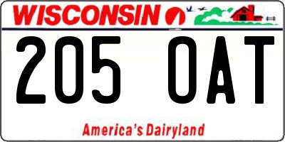 WI license plate 205OAT