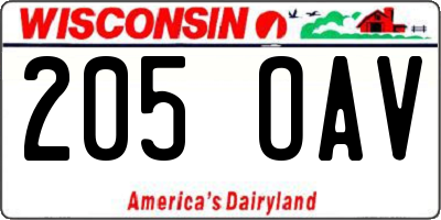 WI license plate 205OAV