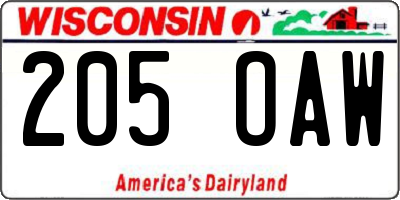 WI license plate 205OAW