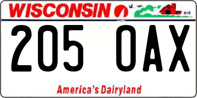 WI license plate 205OAX