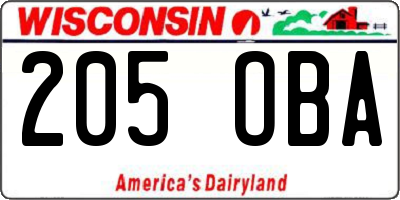 WI license plate 205OBA