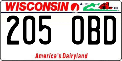 WI license plate 205OBD