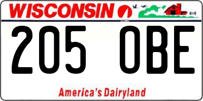 WI license plate 205OBE