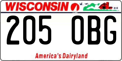 WI license plate 205OBG