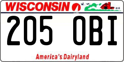 WI license plate 205OBI