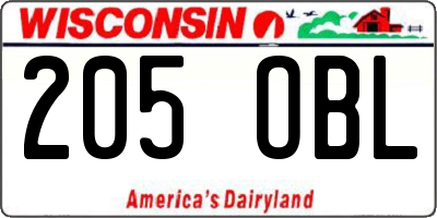 WI license plate 205OBL