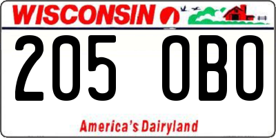 WI license plate 205OBO