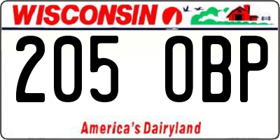 WI license plate 205OBP