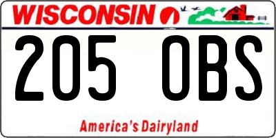 WI license plate 205OBS