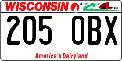 WI license plate 205OBX