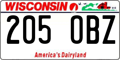 WI license plate 205OBZ