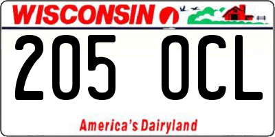 WI license plate 205OCL