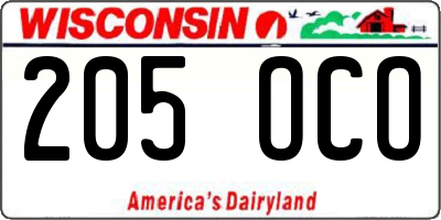 WI license plate 205OCO