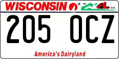 WI license plate 205OCZ