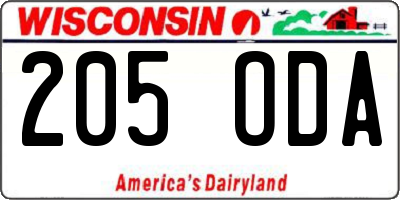 WI license plate 205ODA