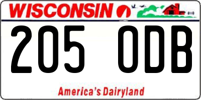 WI license plate 205ODB