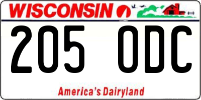 WI license plate 205ODC