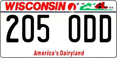 WI license plate 205ODD